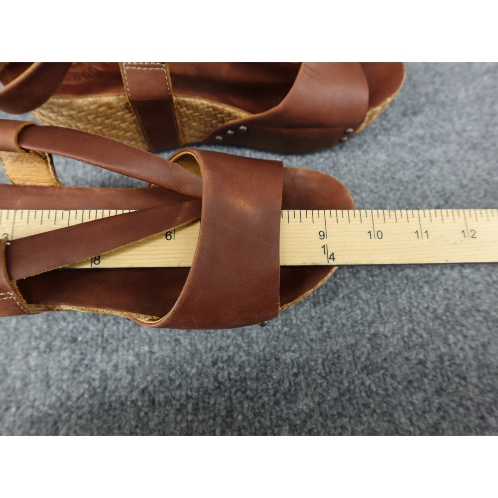 Bussola Brown Leather Platform Wedge Sandals Studded Woven Boho Spain Sz 40 - Picture 10 of 11